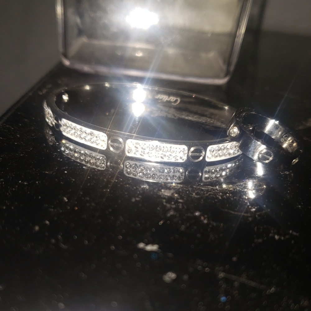 Silver Bracelet and Ring Set with Crystals